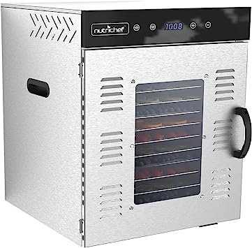 NutriChef Premium Food Dehydrator Machine - 1500 Watts 16 Shelf Stainless Steel Dehydrator with Digital Timer and Temperature Control, Touch-Control LED Display, Perfect Way to Preserve Foods and More