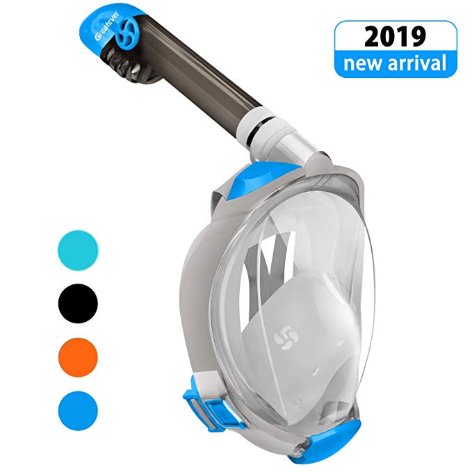 Greatever G2 Full Face Snorkel Mask with Latest Dry Top System,Foldable 180 Degree Panoramic View Snorkeling Mask with Camera Mount,Safe Breathing,Anti-Leak&Anti-Fog