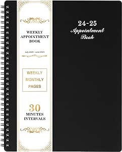 2024-2025 Weekly Appointment Book & Planner - July 2024 - June 2025, 2024 Daily Hourly Planner, 8" x 10", Half Hour (30 Mins) Interval, Twin-Wire Binding, Lay-Flat, Round Corner, Thick Paper