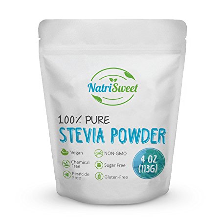 NatriSweet 100% Pure Stevia Powder 4 oz (113g) | Zero Calorie All Natural Sweetener | Sugar Substitute | No Carbohydrates | No Artificial Sweeteners | No Fillers or Binders | Vegan