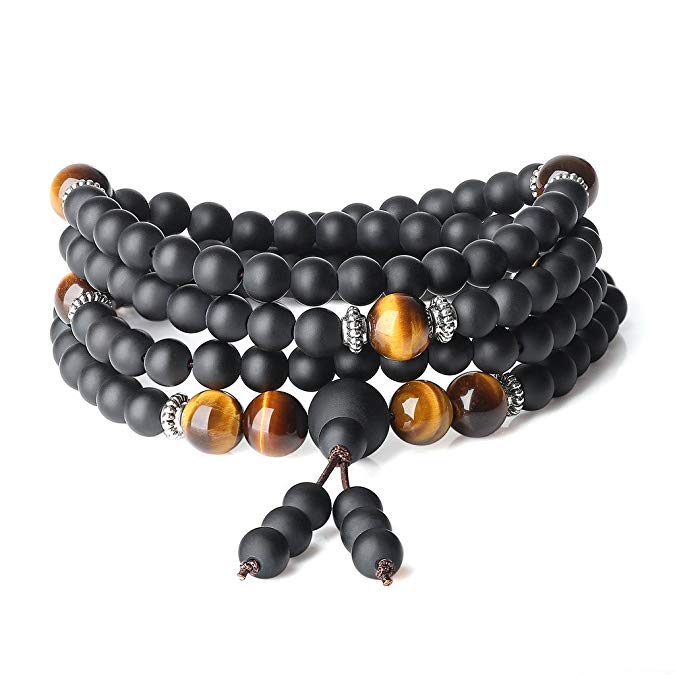 AmorWing Onyx Tiger Eye 108 Mala Beads Bracelet Necklace