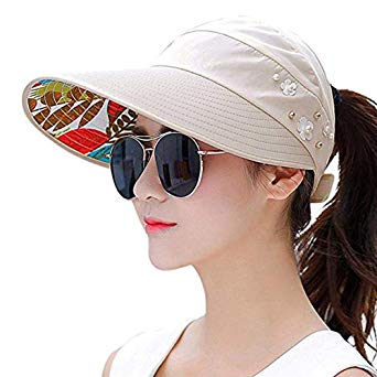 Sun Visor Hats for Women Large Wide Brim UV Protection Summer Beach Packable Cap