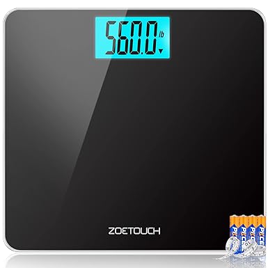 ZOETOUCH Scale for Body Weight 500lbs - 560lbs 255kg, High Capacity Digital Bathroom Weighing Scale with Extra Wide Platform, 4.2 Inch Backlit Display, Tape Measure and 4 AAA Batteries Included