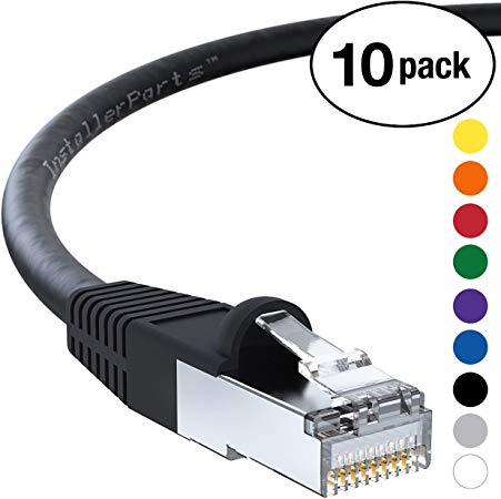 InstallerParts (10 Pack) Ethernet Cable CAT6 Cable Shielded (SSTP/SFTP) Booted 6 FT - Black - Professional Series - 10Gigabit/Sec Network/High Speed Internet Cable, 550MHZ