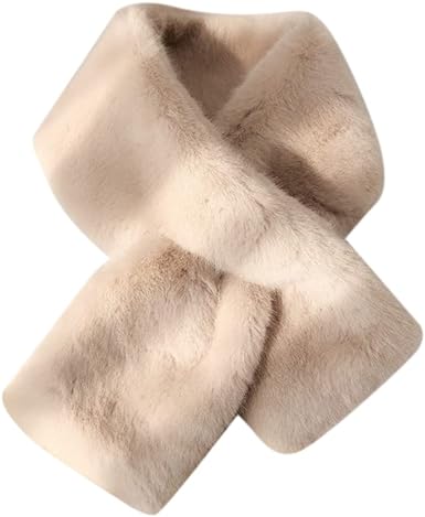 ikasus Faux Fur Collar Womens Neck Warmer Scarf Wrap,Winter Cold Weather Rabbit Knitted Fuzzy Fluffy Plush Shawl Wrap White