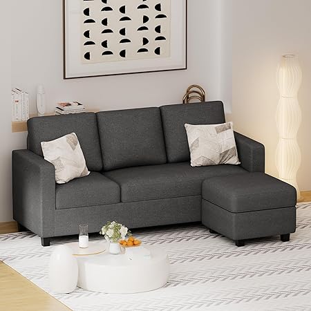 Flamaker Sectional Couch, Sofa Couch for Living Room, L-Shaped Couch with Reversible Chaise, Fabric Small Couches for Apartment, Small Spaces (Dull Grey)