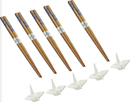 Happy Sales 5 Piece Crane Chopstick Set with Rests MC, Assorted