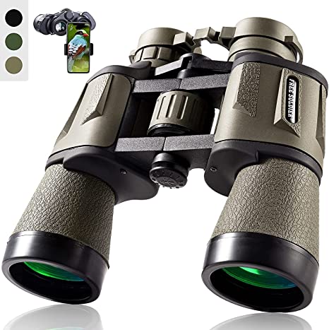 10x50 Binoculars for Adults with Smartphone Adapter - 28mm Large Eyepiece HD Professional Binoculars for Bird Watching Hunting Hiking Sightseeing Travel Concert with BAK4 Prism FMC Lens, Mud