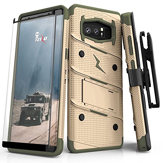 Samsung Galaxy Note 8 Case, Zizo [Bolt Series] FREE [Curved Full Glass Screen Protector]Kickstand[12 ft. Military Grade Drop Tested]Holster Note 8