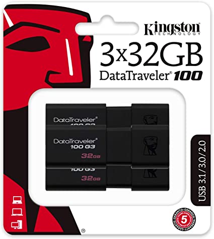 Kingston 32GB USB 3.0 DataTraveler 100 G3 ,3 Pack (DT100G3/32GB-3P)