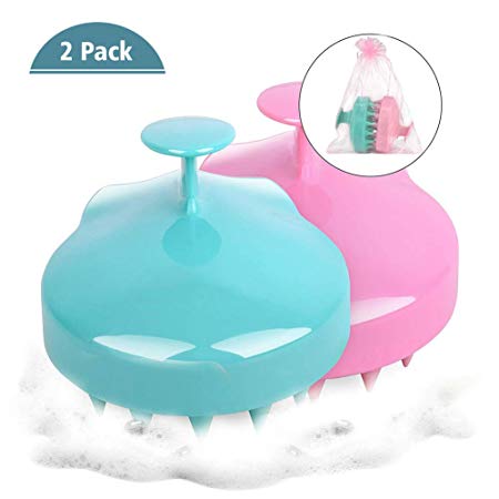(2 Pack) Shampoo Brush | Hair Scalp Massager, Chialstar Soft Silicone Scalp Care Brush [Wet & Dry] Perfect for Men, Women, Kids and Pets (Pink/Green)