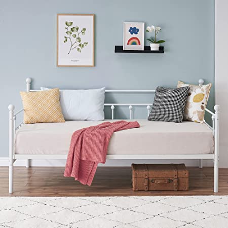 VECELO Daybed Victorian Style Multifunctional Metal Platform with Headboard ,Frame Twin Size Mattress Foundation/Children Bed Sofa for Guest Living Room