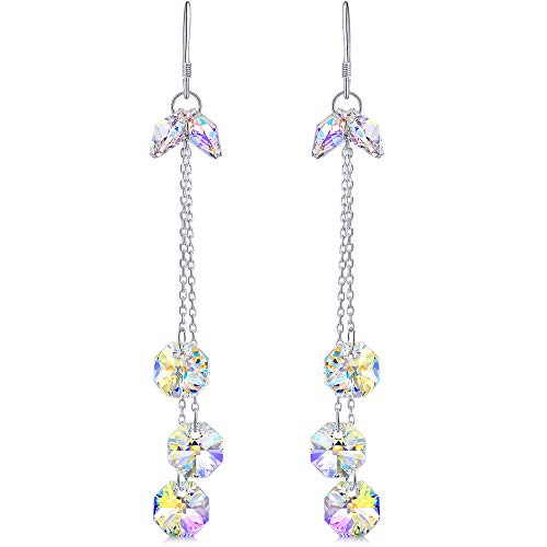 DESIMTION Sterling Silver Color Change Crystal Dangle Drop Earrings for Women Made with Swarovski Crystals