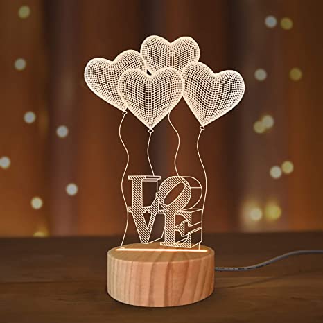 I Love You Gifts 3D Illusion Night Light, Romantic Bedroom Table Lamp for Girls Holiday Present