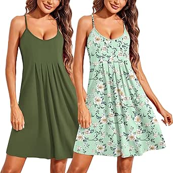 Ekouaer 2 Pack Nightgowns for Women Sleeveless Sleepwear Racerback Tank Sleepshirts Chemise Nightdress S-XXL