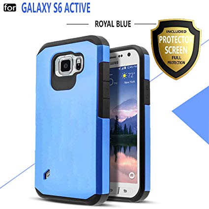 Galaxy S6 Active Case, Starshop [Shock Absorption] Dual Layers Impact Advanced Protective Cover With [Premium HD Screen Protector Included] For Samsung Galaxy S6 Active (Blue)