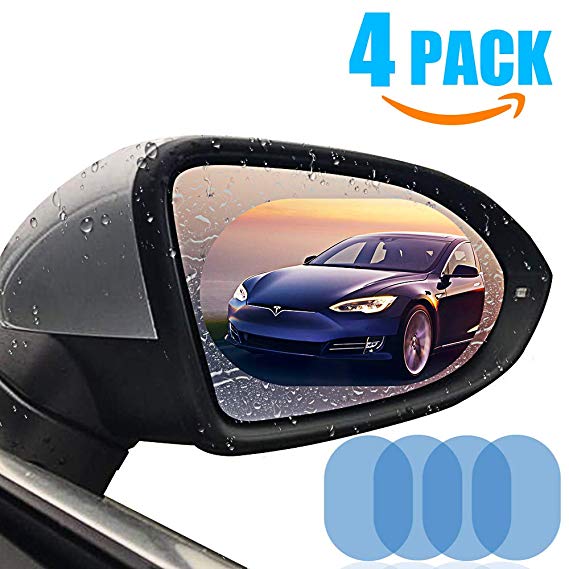Car Rearview Mirror Film,4PCS HD Anti-fog Waterproof Soft Protective Film Universal Car Bus Screen Protector, Anti-glare,Anti-scratch,Rainproof,Rear View Mirror Window Clear Nano Film (clear)