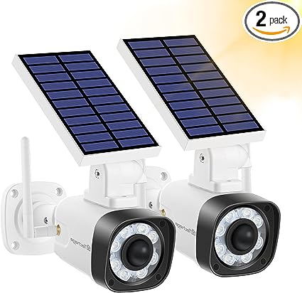 Techage Solar Battery Powered Metal Fake Security Camera, Dummy Cameras, Motion-Activated Floodlights, Realistic Look, Easy to Install, IP66 Waterproof, Warning Sticker Included, Pack of 2(White)