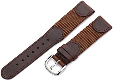 Hadley-Roma Men's MSM866RB 190 19-mm Brown 'Swiss-Army' Style Nylon and Leather Watch Strap