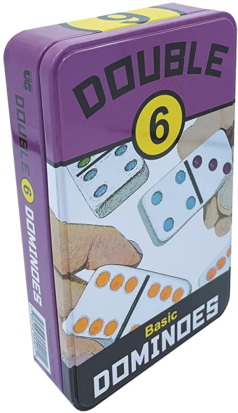 Front Porch Classics Double 6 Colored Dot Dominoes Set, The Basic Set, Perfect Introductory Domino Set, On-The-Go Travel Storage Tin from Univeristy Games