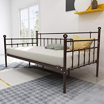 Metal Daybed Frame Twin Steel Slats Platform Base Box Spring Replacement Children Bed Sofa for Living Room Guest Room (Twin, Dark Copper)