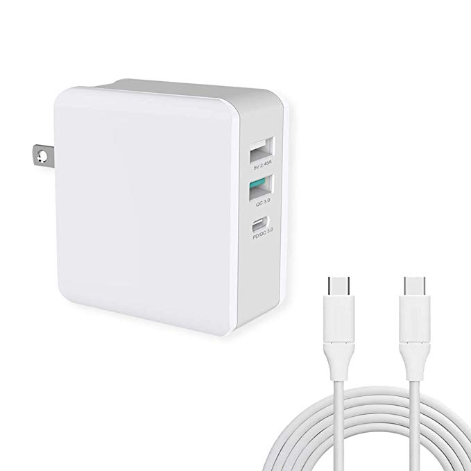 HONEST KIN USB C Charger with 65W Type-C Power Delivery 3.0, 3 Port USB Wall Charger Compatible MacBook Pro, iPad Pro 2018, iPhone XS/Max/XR/X/8/7/Plus, Samsung Galaxy S9 /Note8 and More