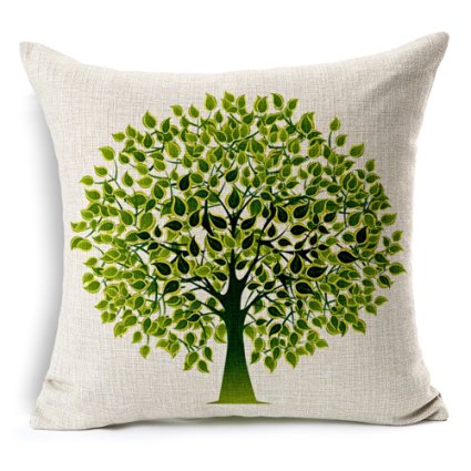 HomeChoice Cotton Linen Durable Home Lifeful Green Tree Square Decorative Throw Pillow Cover 18 By 18 Inches (18"X18")