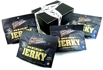 Sweetwood Cattle Co. All Natural Beef Jerky 2-Flavor Variety: Two 2 oz Resealable Packages Each of Original and Teriyaki in a BlackTie Box (4 Items Total)