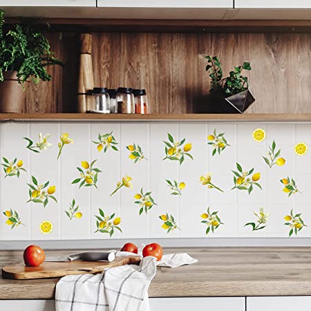 Lemon Wall Decal Lemonade Green Leaves Wall Sticker Fruit Print Wall Art for Office Kitchen Bedroom Home Decor