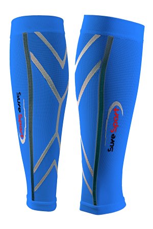 SureSport® Men's and Women's True Graduated Calf Compression Sleeves - 18-25 mmHg Medical Grade (Medium, Blue) Great for Shin Splints - Ideal uses include Crossfit, Basketball, Running, Baseball, Walking, Cycling, Training and Travel - Increases Circulation - Help Speed Recovery
