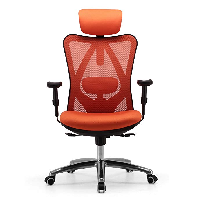 SIHOO Sihoo Ergonomic Office Chair, Computer Desk Chair, Adjustable Headrest, Backrest, and Armrests, Lower-Back Support, Mesh (Orange)