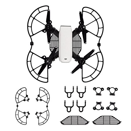 Popsky DJI Spark Drone 3 in 1 Accessories Kits, Landing Gear Leg Height Extender, Propeller Guards and Finger Protection Fence - Black