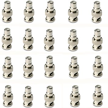 20-Packs BNC Male/RCA Female Connector,Audio/Video Extension Cord Convterter Plug,Zinc Alloy-Nickel Plated Coupler for CCTV Surveillance/ Security Camera DVR System,75ohm RG59,6 RF/Coax Coaxial Cable