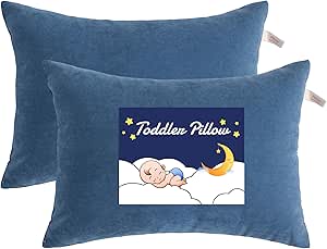 NTBAY Toddler Pillows, Down Alternative 13"x18" Pillows, Machine Washable - Soft and Breathable Travel Small Pillows for Sleeping, Ideal for Daycare, Crib, Cot, Denim Blue