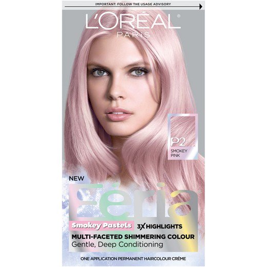 L'Oreal Paris Feria Pastels Hair Color, P2 Rosy Blush (Smokey Pink), 1 kit
