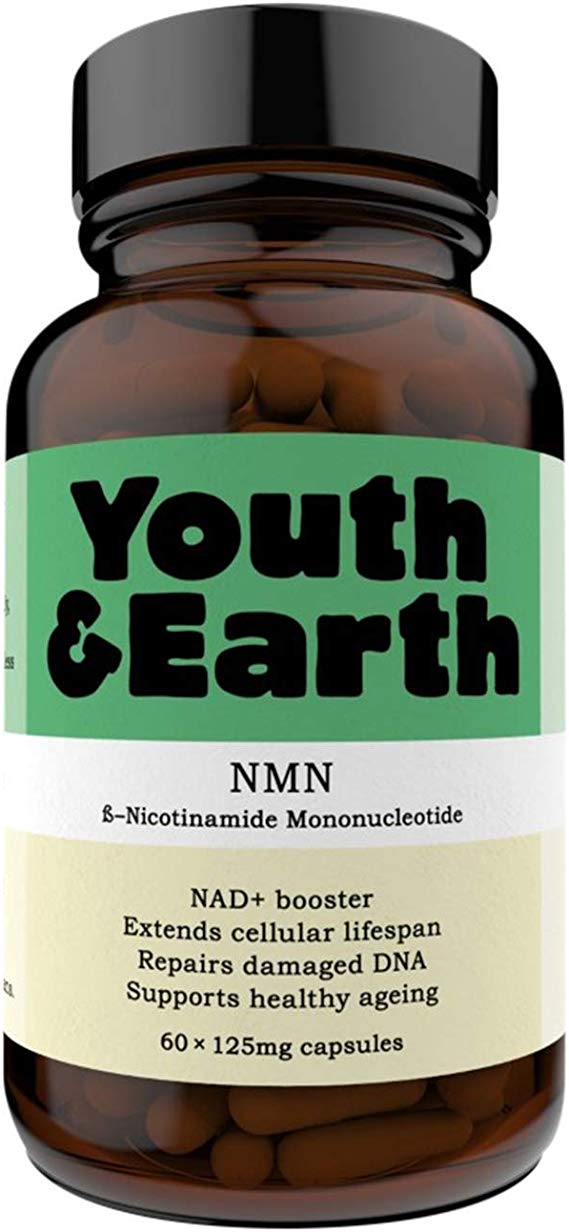 Youth & Earth NMN Nicotinamide Mononucleotide | NAD Supplement | Repairs Damaged DNA | NAD  Booster | Supports Healthy Ageing | 60 GMO-Free Vegan 125mg Capsules | 250 mg per Serving | Made in UK