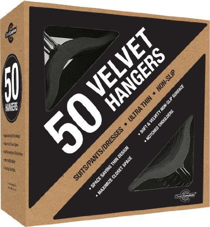 Closet Complete Ultra Thin No Slip Velvet Suit Hangers Black Set of 50