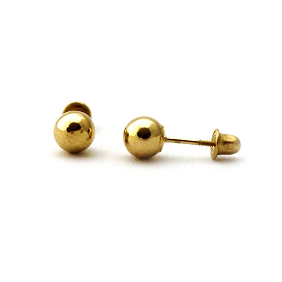 14k Gold Ball Stud Earrings with Child Safe Screwbacks