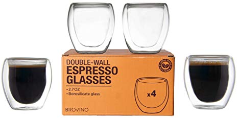 Double Wall Espresso Cups - Set of 4 Insulated Coffee Shot Glasses 3 oz