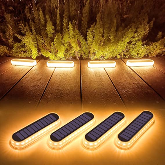 Lacasa 4 Pack Solar Deck Lights, Warm White 2700K 40LM LED Dock Lights, Outdoor Solar Powered Step Lights, Waterproof for Garden Stairs Ground Driveway Pathway Lighting