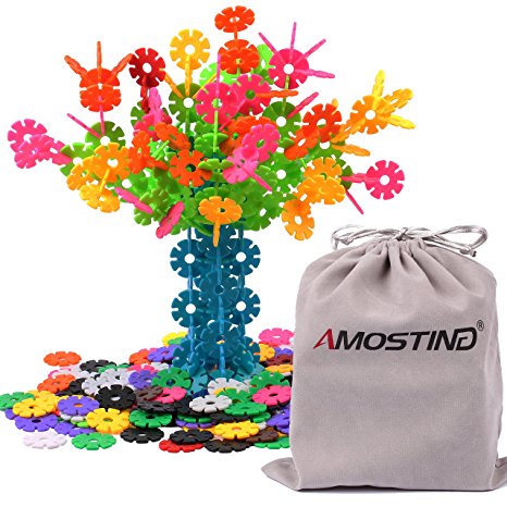 AMOSTING Building Blocks Educational Toys Set Plastic Building Discs Brain Flakes STEM Toys for Preschool Kids Boys and Girls -360pcs with Storage Bag