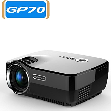 Simplebeam Projector GP70 LED Portable 100 inch Film USB VGA HDMI Support 1080p for Home Theater, Black