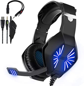 Headphone, TedGem Headset, 3.5 mm LED Xbox Headset, Stereo Surround Sound Gaming Headset PS4, Noise Canceling Microphone Gaming Headphone for PC, Mac, Laptop