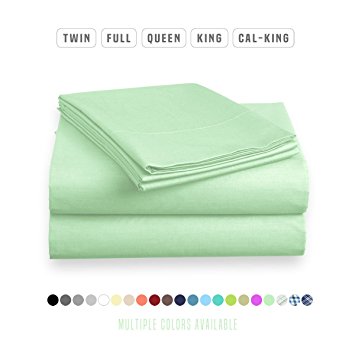 Luxe Bedding Sets - Microfiber King Size Sheets Set 4 Piece, Pillow Cases, Deep Pocket Fitted Sheet, Flat Sheet Set King - Mint