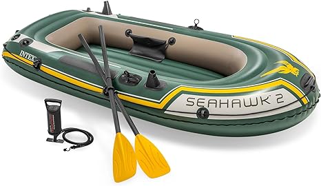 INTEX Seahawk Inflatable Boat Series: Includes Deluxe Aluminum Oars and High-Output Pump – SuperStrong PVC – Fishing Rod Holders – Heavy Duty Grab Handles – Gear Pouch