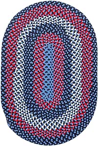 Super Area Rugs Oval 2' X 3' Blue - Red - Navy Oval Braided Rug for Farmhouse/Nautical Style Kitchens and Bathrooms