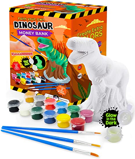 Original Stationery Paint Your Own Dinosaur Money Bank Craft Kit, Toddler Painting Set, Dinosaur Gifts for Boys