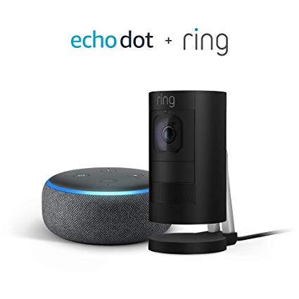 Ring Stick Up Cam Wired HD Security Camera (Black) with Echo Dot (3rd Gen)