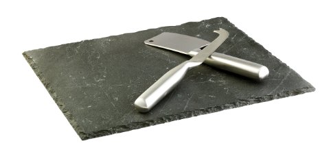 Aroma Bakeware Slate Cheese Board & Two Stainless Steel Knife Servers