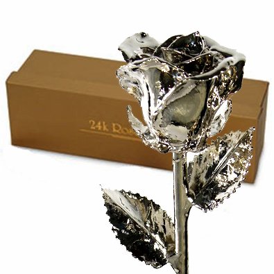 Platinum Dipped Real Rose w/ Gold Gift Box!